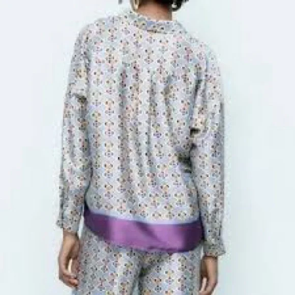 Women’s Zara Set NWT Geometric Print Blue /Purple Size Medium High Waist - Picture 2 of 16